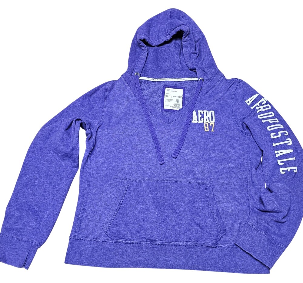 Aeropostale Purple Hoodie Size X XL Womens V Neck Y2K Pullover Sweatshirt Retro